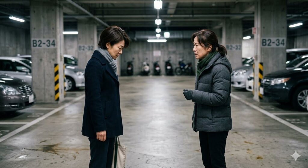 不倫相手に会って話をする妻