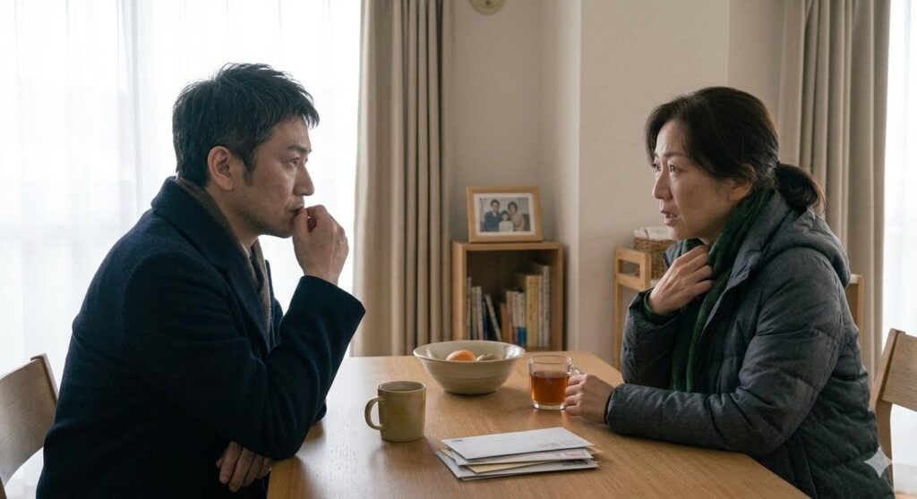 不倫夫と話し合う妻