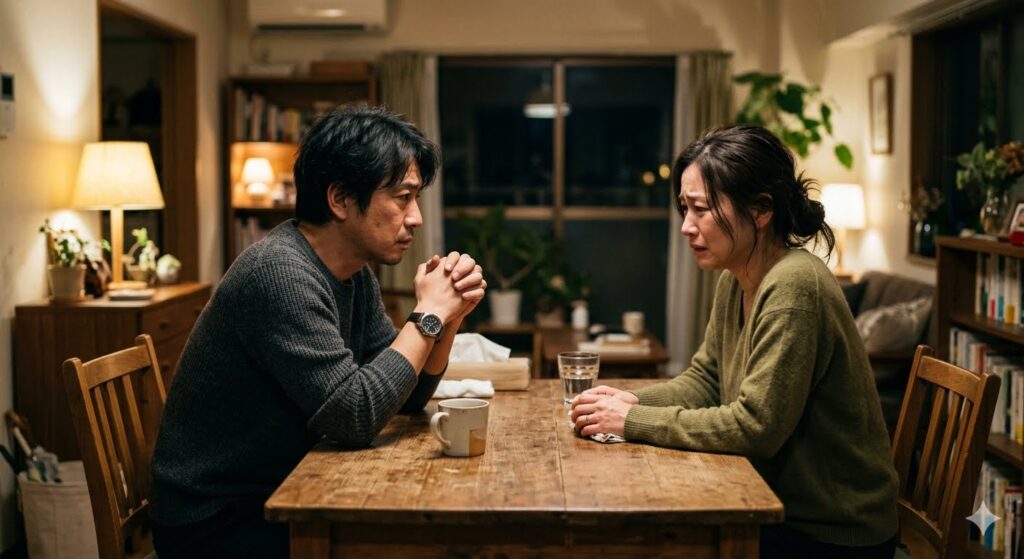 不倫を自白して離婚を妻に言う夫