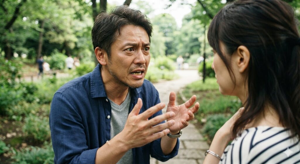 妻に必死に話す不倫夫